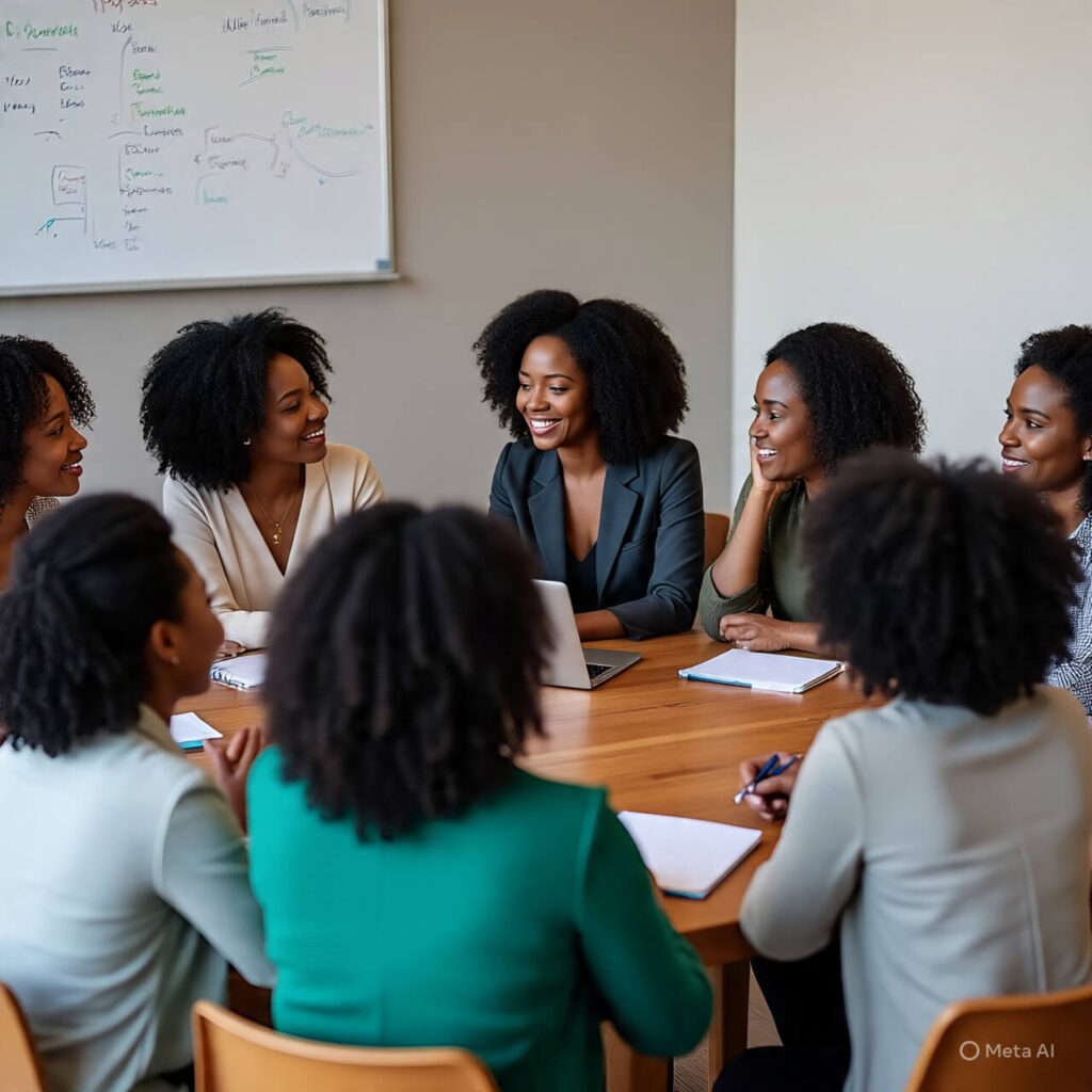 Black women entrepreneurs building their own table as a symbol of empowerment.