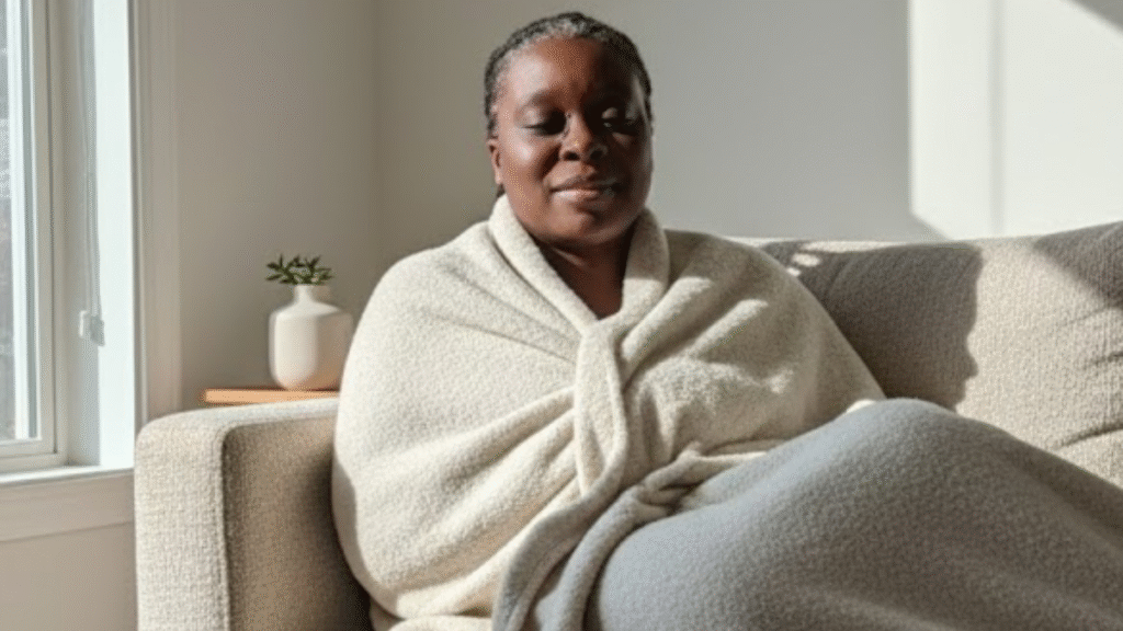 Black woman embracing stillness and self-care through radical rest.