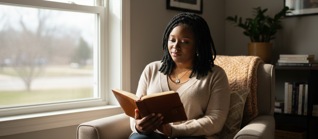 Black woman reflecting on life lessons learned through personal growth and self awareness