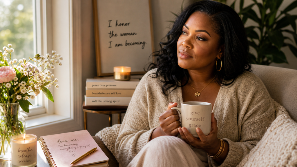 Black woman sitting in quiet reflection on Mother’s Day, holding space for love, grief, and the emotional impact of motherhood.